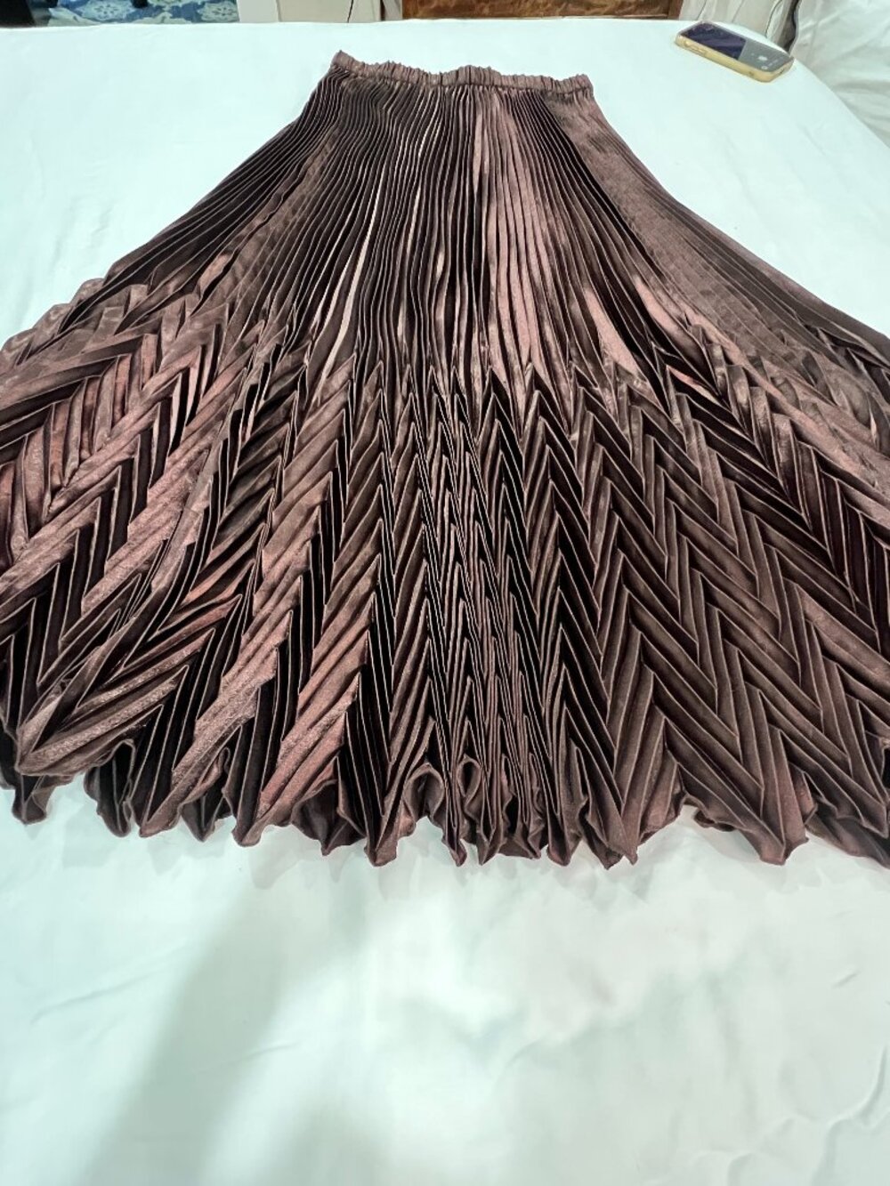 Cachet Brown Accordion Pleated Origami Maxi Skirt Size M